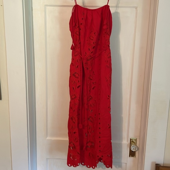 New Farm Rio Porcelain Garden Red Linen Midi Dress size Small - Picture 6 of 17